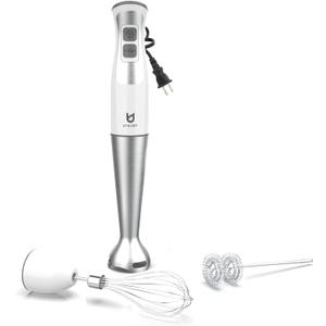 Immersion Hand Blender, UTALENT 3-in-1 8-Speed Stick Blender with Milk Frother, Egg Whisk for Smoothies, Coffee Milk Foam, Puree Baby Food, Sauces and Soups - White