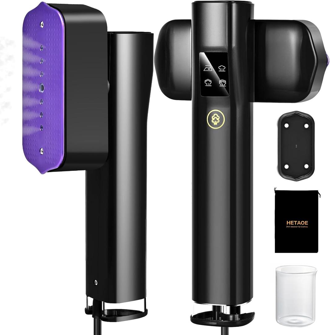 Steamer for Clothes, Portable Travel Steamer for Clothes Mini, Steamer  Iron 2 In 1, Handheld Garment Steamer 1000W, 15s Heat Up, 100ML Water Tank, LCD Display, Rotatable Clothing Steam Iron (Black)