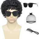 Airhostess Mens Short Afro Curly Wig for Male,70s 80s Disco Guy Rocker，Halloween Cosplay Fancy Wigs for Daily Party Costume (black)