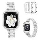Mosonio Compatible with Apple Watch Band 46mm S11 S10 with Case Women, Bling Metal Wristband Strap with 2 Pack Bling PC Protective Cover for iWatch Series 11/10(46mm,Silver)