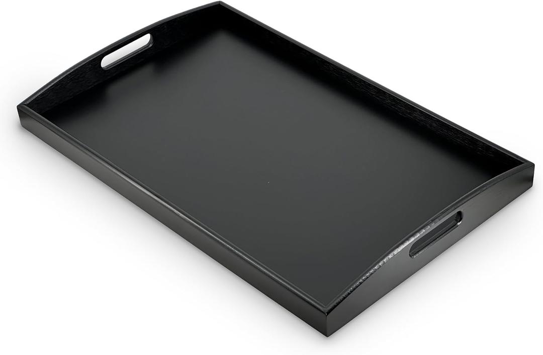 Bam & Boo Black Bamboo Serving Tray Extra Large with Handles for Food, Drinks, Storage, Decor, Vanity, Breakfast, Parties, Weddings, Picnics(23.6 x 15 x 2.35, Black)