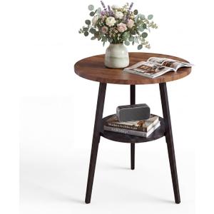 Small Round Side Table, End Tables Living Room, Walnut
2-Tier Side Table with Storage Shelf for Small Spaces, Bedside Accent Table for Living Room, Bedroom, Metal Frame & Wood Top