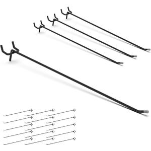 HUHOLE 25 Pack Black Pegboard Hooks 12 Inch Heavy Duty Metal L-Hooks for 1/4" Peg Board Garage Tool Organizer, Retail Display & Craft Storage Hangers (30lbs Capacity)