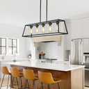 Kitchen Island Lighting,5-Light Black Chandeliers for Dining Room Light Fixtures Over Table, Farmhouse Rectangle Chandelier Island Lights for Kitchen with Cylinder Clear Glass, L40" - 5 Light