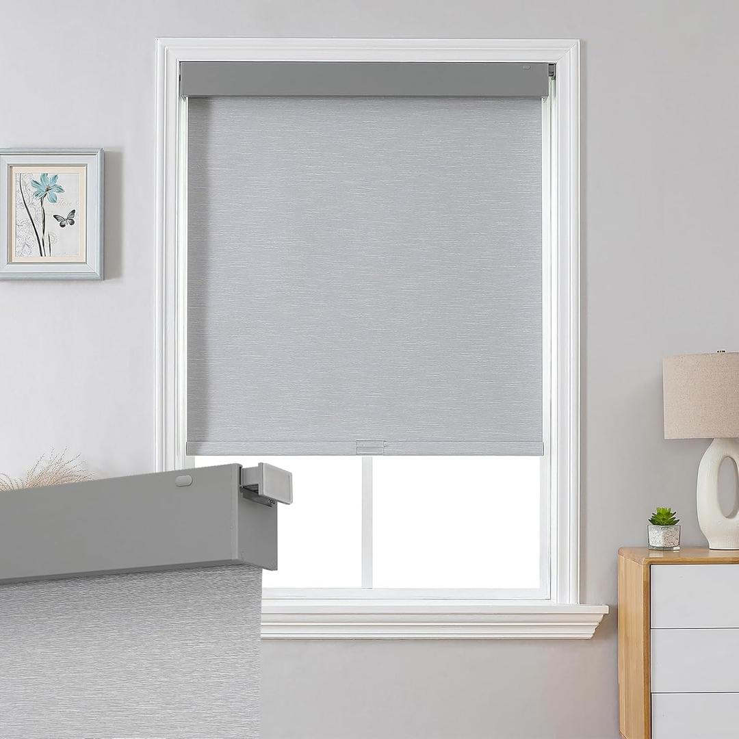 Joydeco No Drill Blackout Shades, Free-Stop Cordless Roller Shades, UV Protection, Thermal Insulated Blinds for Indoor Windows, Easy Install Window Blinds for Home and Office (Grey, 34" W X 75" H)