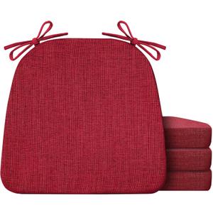 Chair Cushions for Dining Chairs Set of 4, Non Slip Kitchen Chair Pads, 17" x 16" x 2", Indoor Dining Chair Cushions with Ties, D-Shaped Seat Cushions for Kitchen Chairs, Red