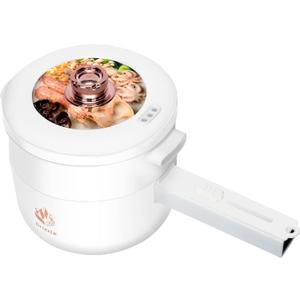Drizzle Electric Hot Pot Cooker Steamer 1.8L Multifunctional Nonstick Pan Office Dorm Cooking Portable Ramen Cooker Steamer Boil Dry Protection Suitable For Noodle Cooker Eggs StirFrying (Mechanical White)