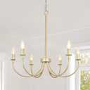 Gold Chandelier, 6-Light Farmhouse Chandelier for Dining Room Lighting Fixtures Hanging, Industrial Candle Modern Chandelier for Bedroom, Foyer, Living Room and Entryway
