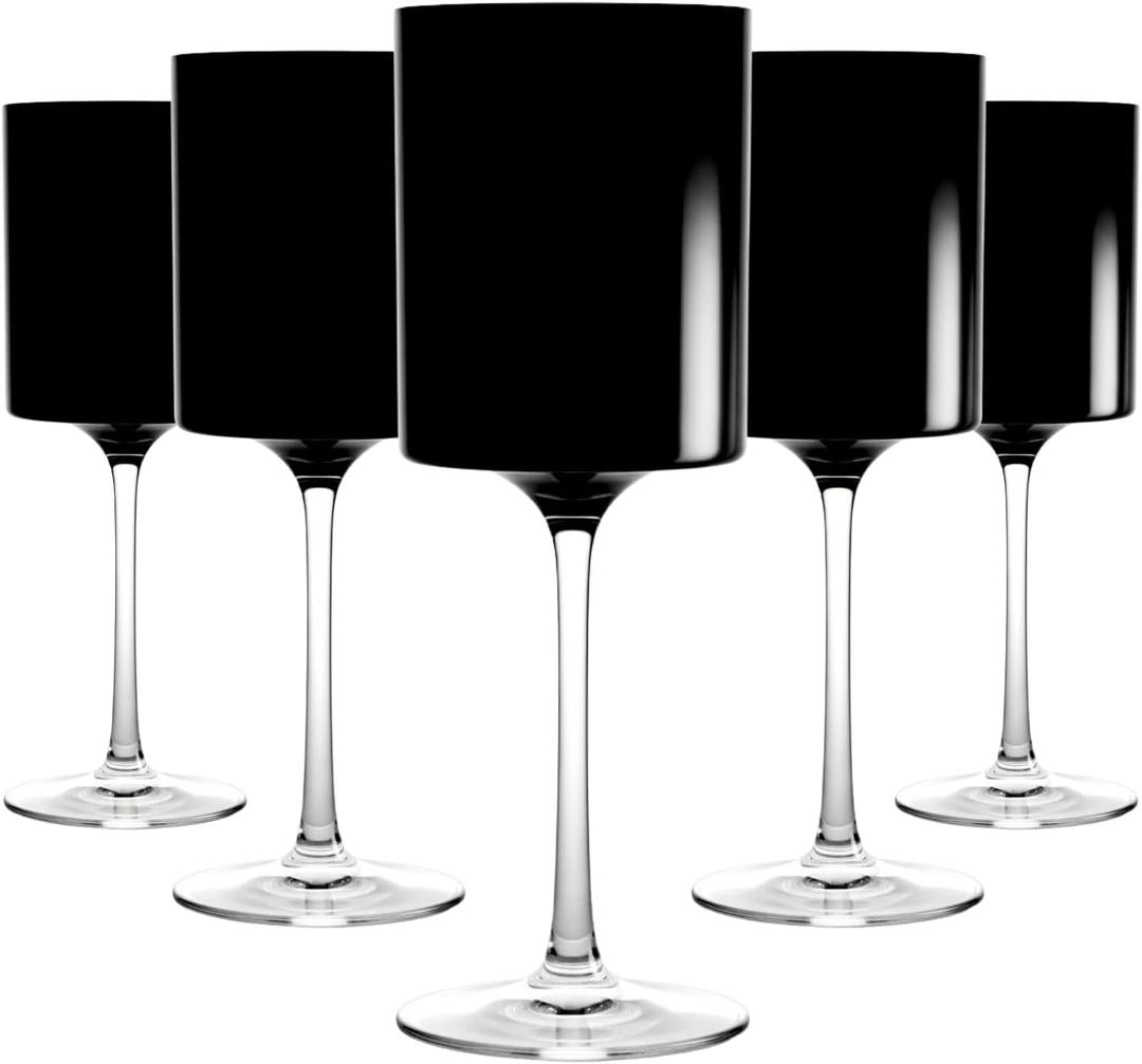 Black & Clear Two-Tone Wine Glass Set - 14 Oz (5 Pieces) - Elegant, Sophisticated Design for Upscale Events & Unforgettable Moments  Ideal for Wine Tasting, Celebrations, and Gifting