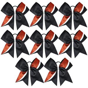 8 PCS Large Glitter Cheer Bows 8" Hair Bows Sparkly Cheerleading Softball Team Bow Hair Ponytail Holder Accessories for cheerleaders football Competition Sports- Black Red White