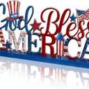 Cinnvoice Memory Day Decoration 4th of July Patriotic Table Sign Farmhouse America God and Bless Table Centerpiece Letter Tiered Tray Decorations for Holiday Kitchen Home Party Supplies