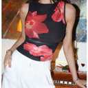 Milumia Women's Floral Mesh Tank Top Y2k Ruched Going Out Tops Beach Vacation Clothes Black and Red X-Small