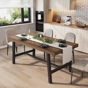 GarveeHome Industrial Dining Table for 4-6 People, 63" Long Wooden Kitchen Table with Sturdy Metal Frame & Rustic Brown Finish - Seats 4 Rectangular Counter for Dinner, Kitchen, Dining Room - Brown