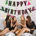 Pink & Green Birthday Party Decorations, Witch Happy Birthday Banner, Halloween Party Supplies, Movie Theme Photo Background Props for Halloween