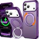UMIONE 360 Rotatable Magnetic Ring Design for iPhone 17 Pro Max, Built-in Invisible Loop Stand, Compatible with Magsafe, Translucent Ultra Slim Military Grade Shockproof Case - Purple