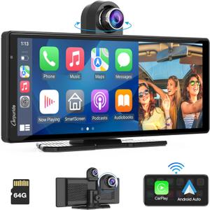 Carpuride 4K W903 Portable Wireless Carplay & Android Auto with Dash Cam - 9.3" HD IPS Screen, 4K Front Camera, Loop Recording, Bluetooth, Mirror Link, GPS, Siri, Dashboard Mounted