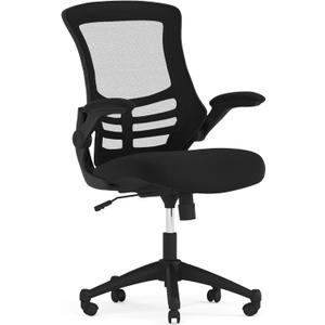 Flash Furniture Kelista Mid-Back Swivel Office Chair with Adjustable Seat Height, Ergonomic Mesh Desk Chair with Flip-Up Armrests, Black (Set of 1)