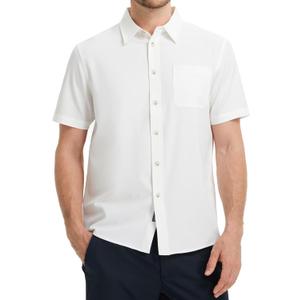 M MAELREG Mens Hawaiian Shirts Short Sleeve Button Down Tropical Beach Floral Solid Print Summer Vacation Mens Casual Shirts (White, XL)