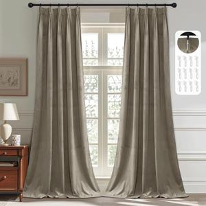 StangH Camel Beige Velvet Curtains 108 inches Long, Pinch Pleat Back Tab Room Darkening Drapes with Hooks Luxury Heat Cold Blocking Floor to Ceiling Curtains for Office, W38 x L108, 2 Panels