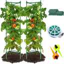 Megidok Tomato Cages - Garden Plant Stakes Support 2 Pack 49" with 164ft Plant Ties&20 Pcs Plant Clips&2 Watering Drip Devices for Climbing Plants Vegetable