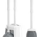 Unique Toilet Plunger and Brush, Silicone Brush and Heavy Duty Toilet Plunger Set with Ventilated Holder, 2-in-1 Toilet Brush and Plunger Combo for Bathroom Cleaning-New Pack (White)