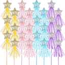 Honoson 24 Pcs Glitter Star Magic Wand Princess Wand Fairy Angel Star Stick with Ribbon for Girl Kid Birthday Wedding Princess Dress up Role Play Party Supply Favor, Pink Purple Gold Blue