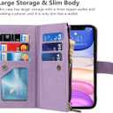 iCoverCase for iPhone 11 Wallet Case with Card Holder and Wrist Strap, PU Leather Kickstand Card Slots Zipper Pocket Magnetic [Detachable] Flip Cover Case 6.1 Inch (Purple)