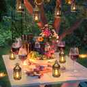 Mini Lantern Decorative, 12Pcs Small Lanterns with LED Candle, Ramadan Decorations, Hanging Vintage Moroccan Lantern Bulk for Easter Wedding Xmas Party Table Centerpiece, Brushed Brass