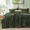 Bedsure Fluffy Comforter Set Queen - Super Soft Faux Fur Bed Set Olive Green, All Seasons Warm Plush Fleece Bedding, 3 Pieces, 1 Shaggy Fuzzy Queen Size Comforter with 2 Pillowcases