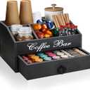 Coffee Station Organizer Pods Holder with Drawer, Farmhouse Wood Coffee Bar Accessories Decor and Tea Condiment Basket for Countertop