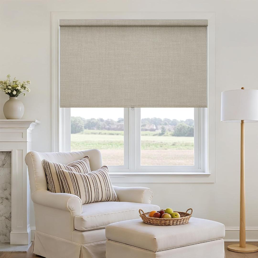 Oatmeal 100% Blackout Roller Shades for Window Room Darkening Thermal Insulated UV Protection Cordless Free-Stop Window Blinds for Bedroom Home Office Door Protect Privacy 60" W x 72" H