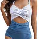 One Piece Swim Suits for Women 2025 Sexy Tummy Control Swimsuits Cutout High Waisted Criss Cross Back Bathing Suit for Women, XXL