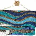 Makin' Waves Women's Blue & Gold Beaded Clutch, 12 x 8 inches