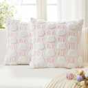 Kevin Textile Easter Pillow Covers 18 x 18 Inch Set of 2 Luxury Soft Bunny Rabbit Pattern Embroidery Decorative Throw Pillowcases for Spring Happy Easter Couch Sofa Living Room, Cream White