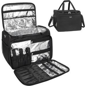 Professional Hairdressing Bag, Hairstylist Travel Bag, Cosmetics Beauty Hairdresser Bag with Shoulder Strap, Hair Makeup Salon Organizer Bag for Barber Insulation Material (Large, Black)