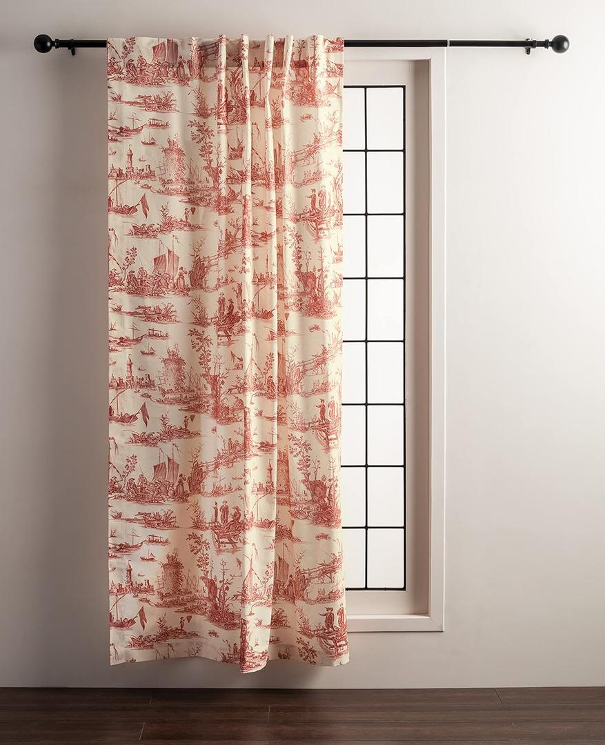 Maison d' Hermine Curtains for Living Room 100% Cotton 84 inch Length One Panel Light Filtering Toile Curtains for Bedroom Windows with Rod and Loop Pockets Drapes (Calais Cardinal, 50" W x 84" L)