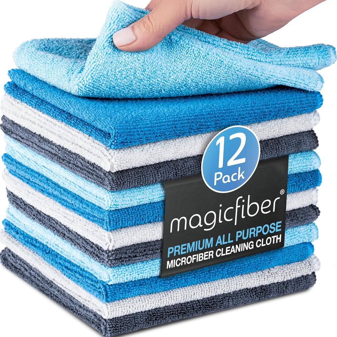 MagicFiber Microfiber Cleaning Cloth - 12 Pack, Large 13" x 11 Highly Absorbent Streak-Free Micro Fiber Cleaning Rags Towels for House, Car, Windows, Housekeeping, Household Dusting, Kitchen