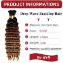 YXCHERISHAIR 8 Packs Boho Hair For Braiding Curly Braiding Hair for Boho Braids Ombre Deep Wave Bulk Hair Wet and Wavy Bohemian Braiding Hair Extensions No Weft(1B/30/27, 14inch)