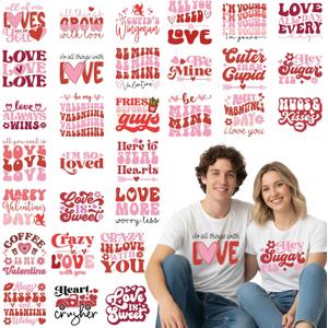 30Pcs Funny Retro Valentine Quotes Dtf Transfers Ready to Press Valentines day Iron on Transfers for Tshirts Heart Love Xoxo Valentine's Heat Transfer Vinyl Stickers for Clothing Pillows Bag DIY Craft