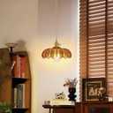 Plug in Pendant Light, Hanging Lights with Plug in Cord, Hanging Light Fixture with Amber Color Glass, E26 Pendant Lighting for Kitchen Island, Bedroom, Dining Room-Browm