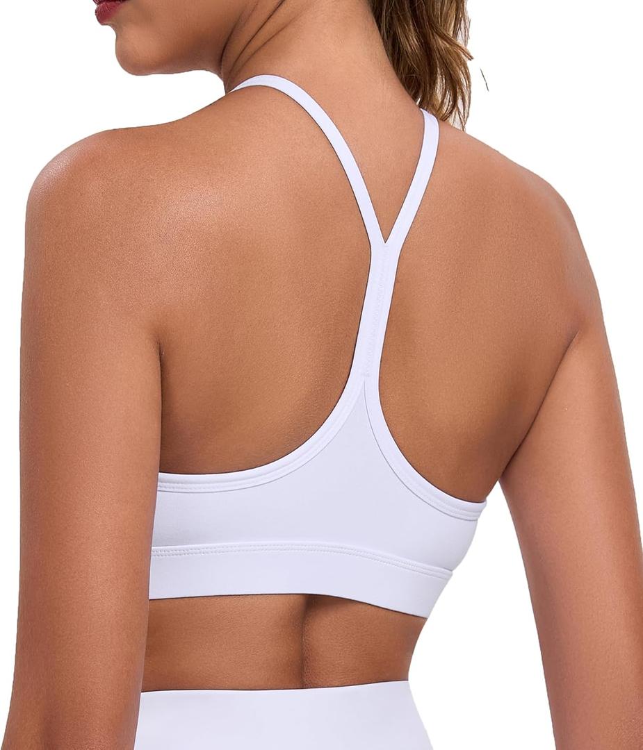 Women's Sports Bras Y Back Racerback Removable Padded Strap Yoga Bras Low Impact Workout Top (Medium, White)