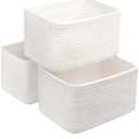 R RUNKA Small Cotton Rope Basket – Storage Bin for Organizing (10.6" x 6.7" x 6.7"), Bathroom Storage Basket for Shelf, Counter & Closet（White）
