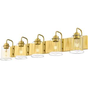 Zeyu 36 Inch Bathroom Lighting Fixtures Over Mirror, Vintage Bathroom Light Fixtures, 5-Light Bathroom Light with Clear Glass Shade, Brushed Gold Finish