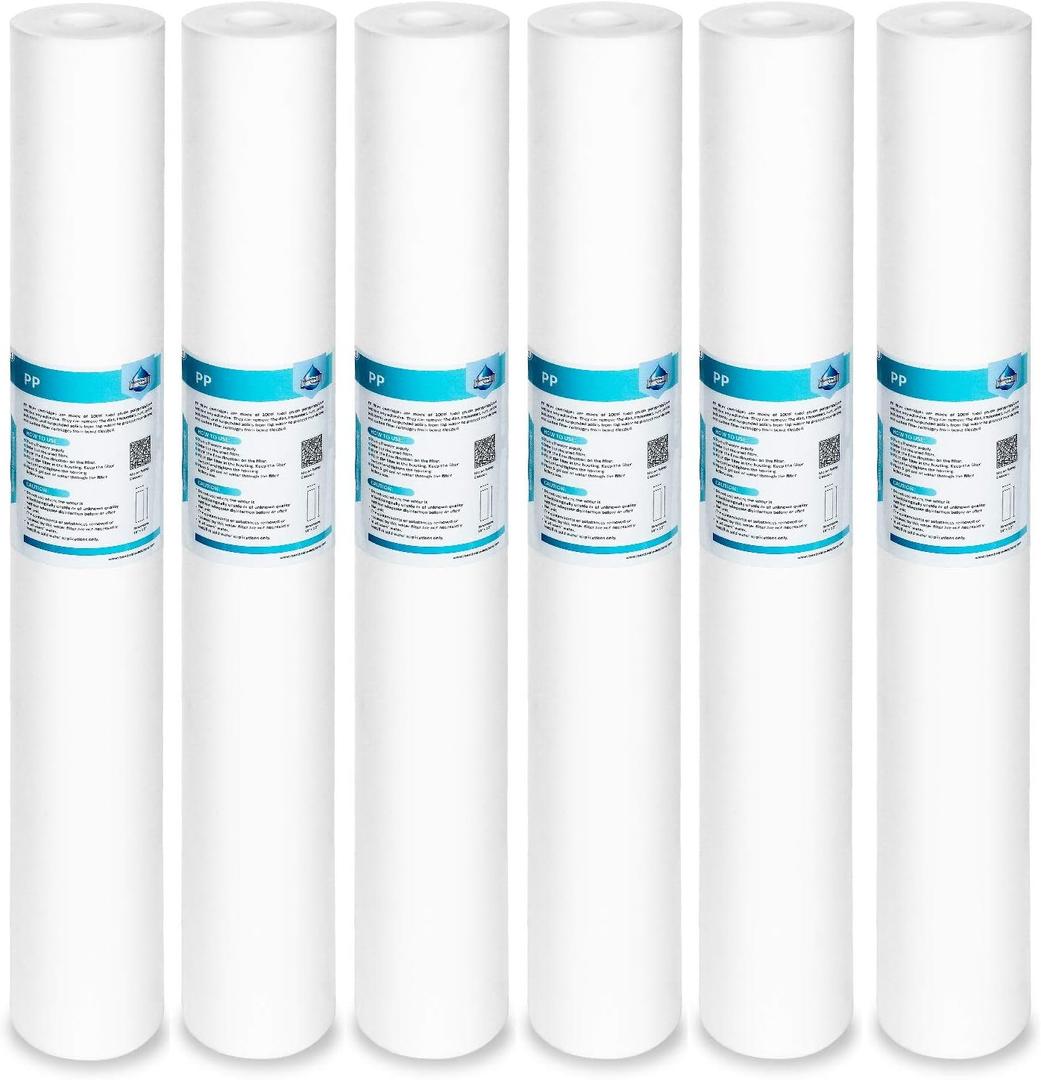 Membrane Solutions 5 Micron Sediment Water Filter Replacement Polypropylene Cartridge 20" x 2.5" for Whole House Filter System - 6 Pack