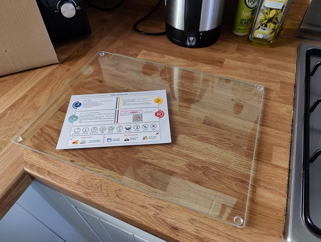 Kitchenville Glass Cutting Board 16"x12": Tempered Glass Kitchen Counter Protector - Durable- Scratch-Resistant, Heat-Proof - Clear Design (Transparent)