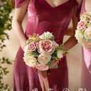 Ling's moment Dusty Rose Artificial Wedding Flower Bouquets for Bridesmaids Pink Floral Bouquet Blush Bridesmaid Bouquets with Ribbon Ceremony Anniversary,7-inch Diameter