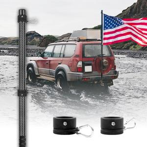 HIBLE Truck Flag Pole 6 Foot Carbon Fiber Flag Pole for Car, Truck Bed, Jeep, Vehicle, Pickup, High Wind Flagpole With Rubber Protective Sleeve (1 1/4 Inch, Fit 1.3-1.5 Inch Mount)