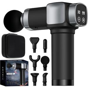 Massage Gun, Deep Tissue Massage Gun for Pain Relief, Handheld Electric Muscle Back Massager, Super Quiet Percussion Electric Massager with 30 Speed Levels 6 Massage Heads, Carry Case (Black)