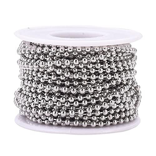 Stainless Steel Ball Bead Chains 3mm Metal Beaded Pull Chain Extension for DIY Jewelry Making (Stainless Steel Color)