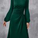 Happy Sailed Women's Long Sleeve Ruched Waist Flowy A Line High Low Midi Cocktail Party Dress (Green, XL)